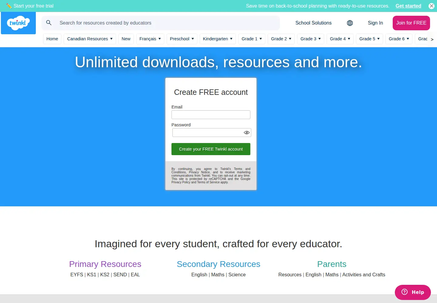 Screenshot of twinkl.co.uk