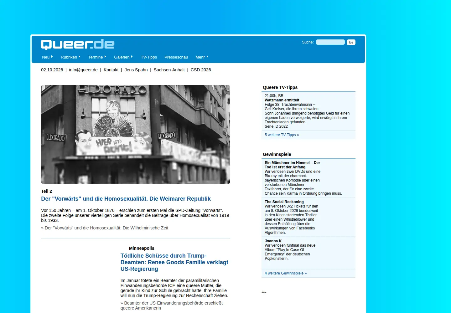 Screenshot of queer.de