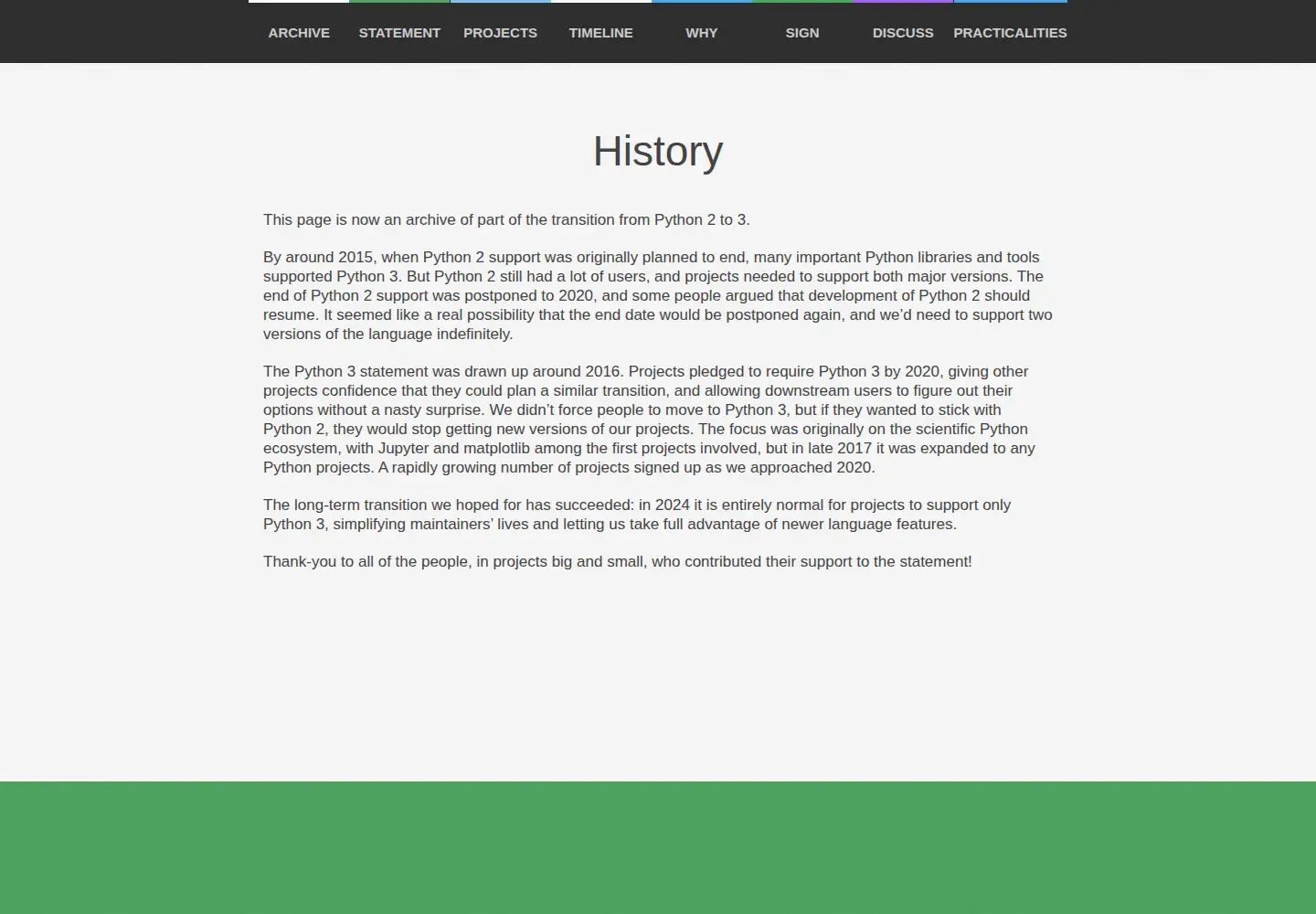 Captured homepage of python3statement.org in the current scan