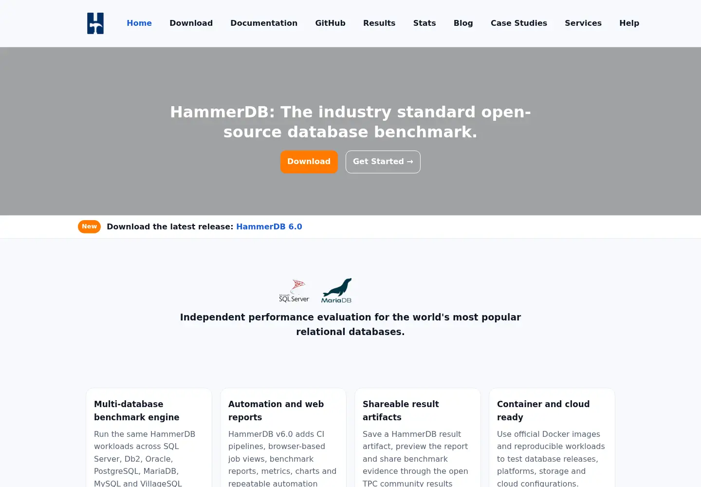 Screenshot of hammerdb.com