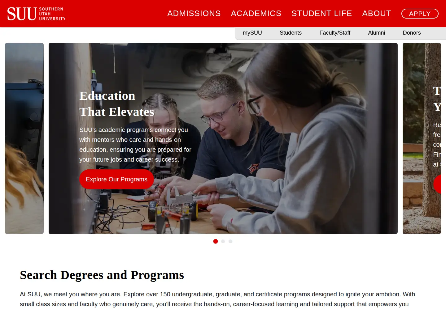 Screenshot of suu.edu