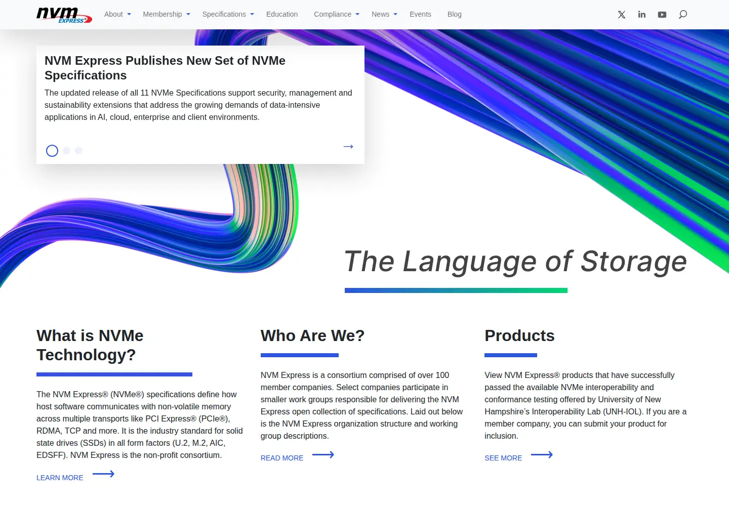 Screenshot of nvmexpress.org