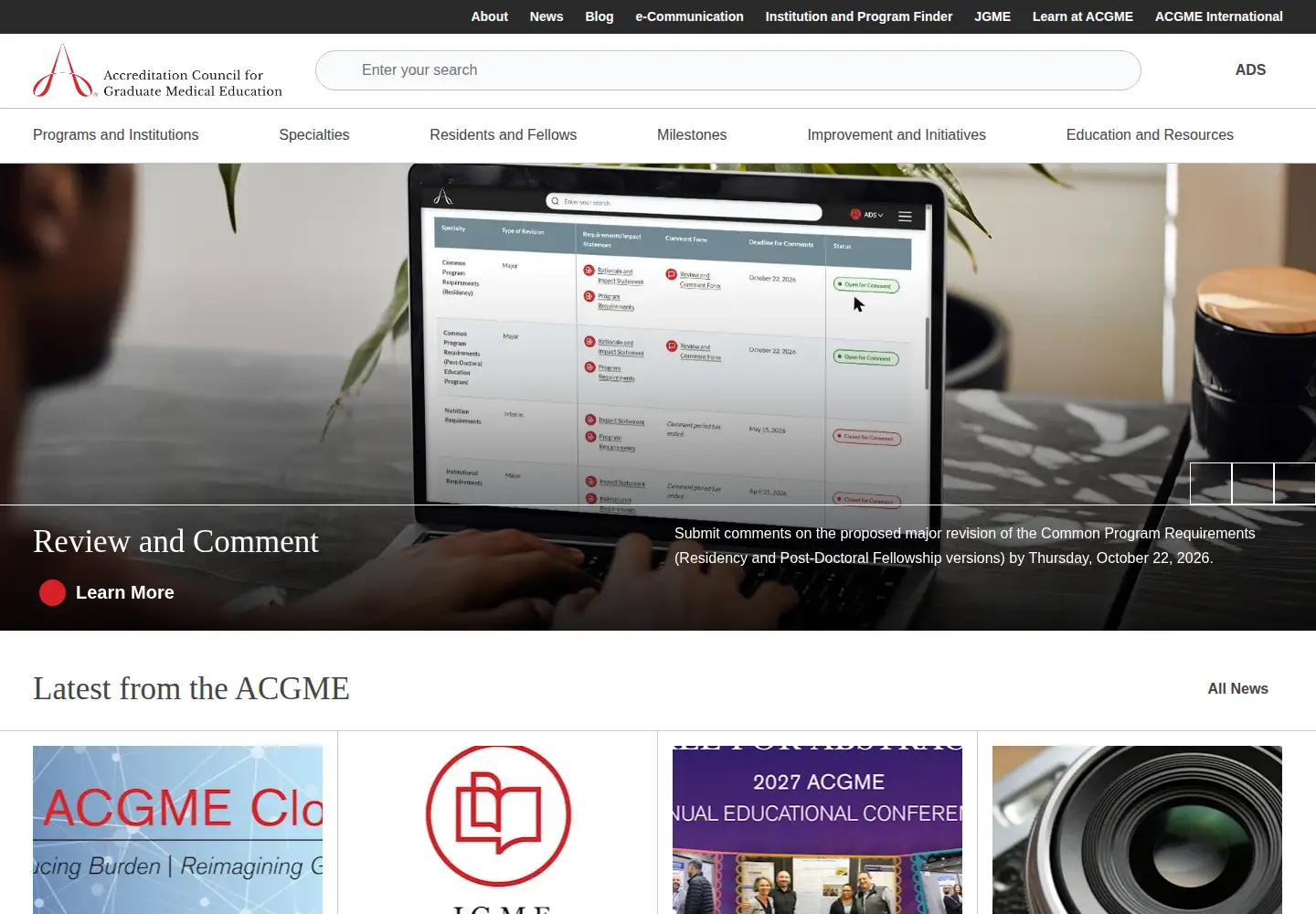 Screenshot of acgme.org