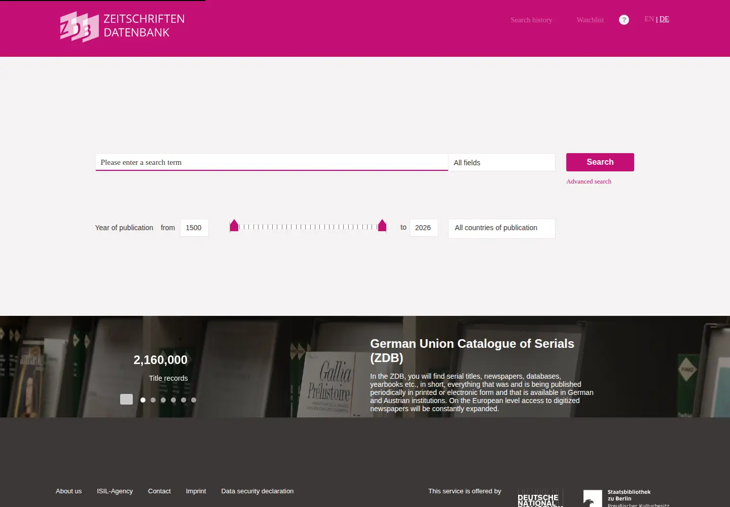 Screenshot of zdb-katalog.de