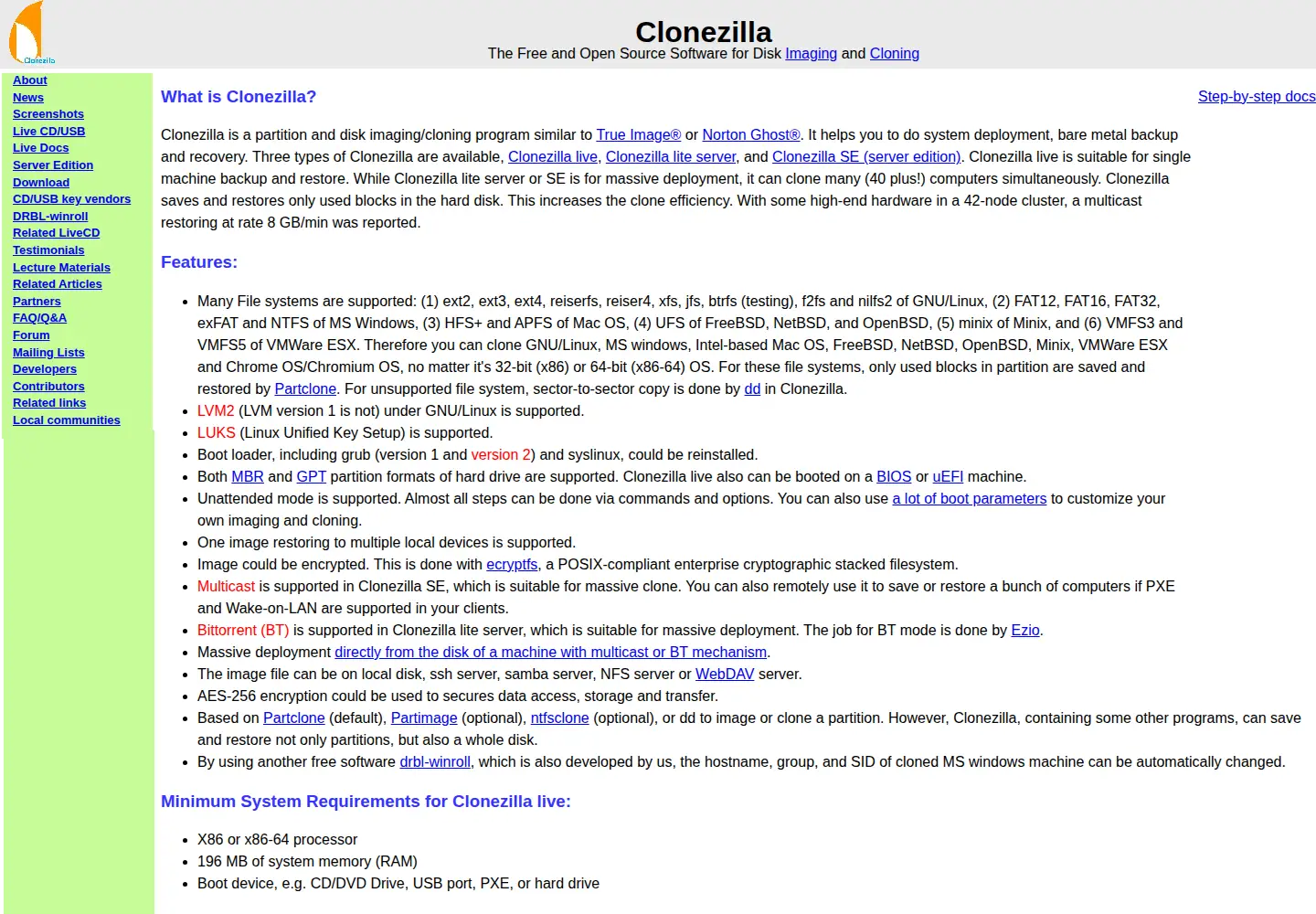 Screenshot of clonezilla.org