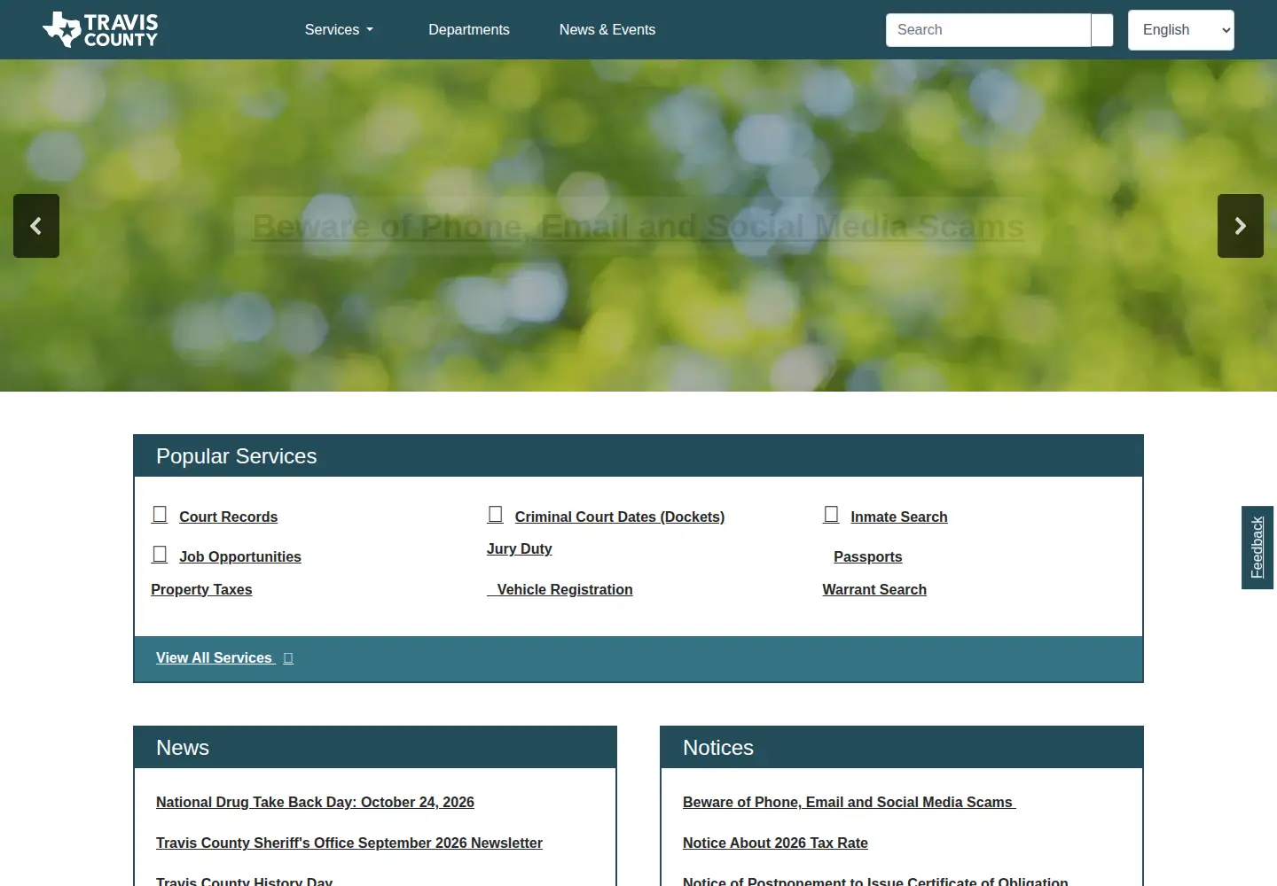 Screenshot of traviscountytx.gov
