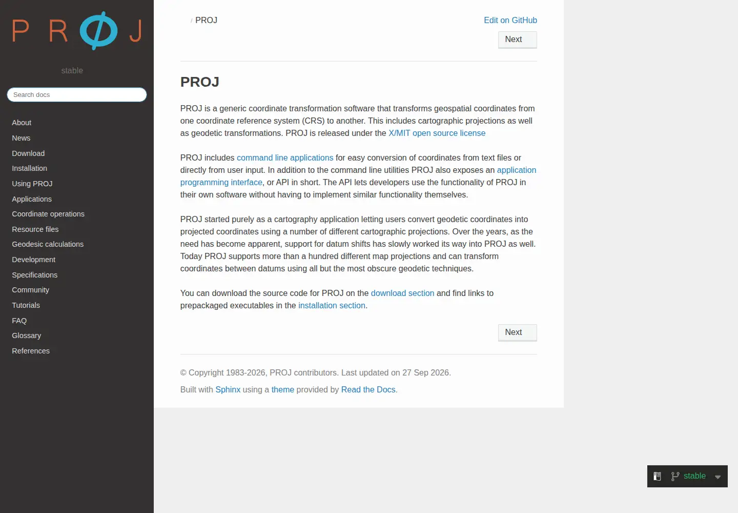 Screenshot of proj.org