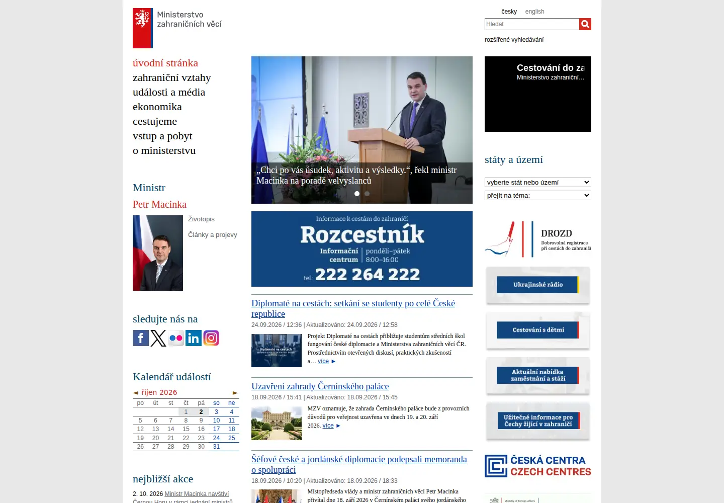 Screenshot of mzv.gov.cz