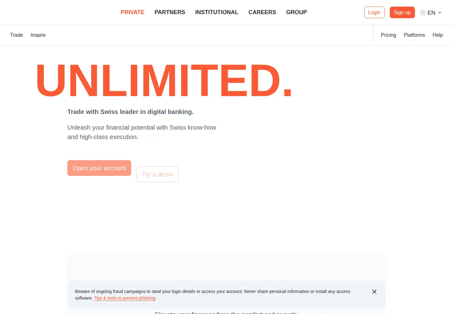 Screenshot of swissquote.com