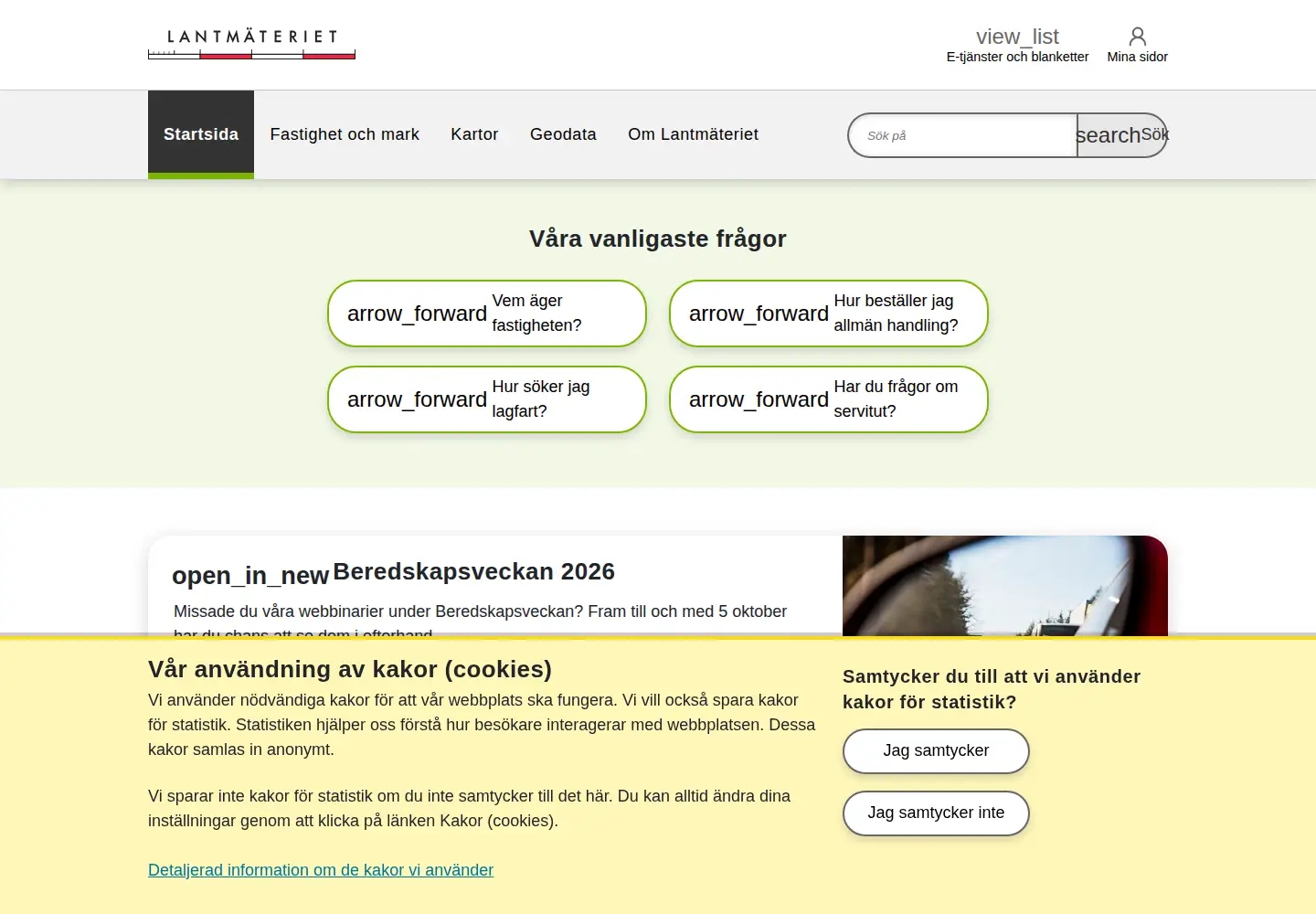 Screenshot of lantmateriet.se