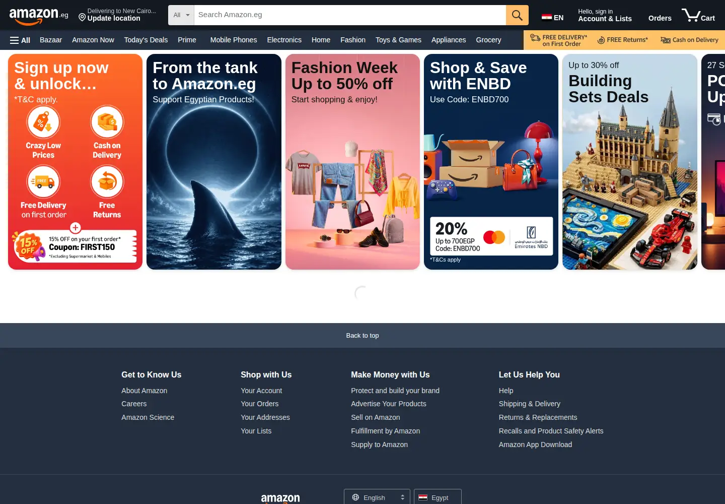 Captured homepage of amazon.eg in the current scan
