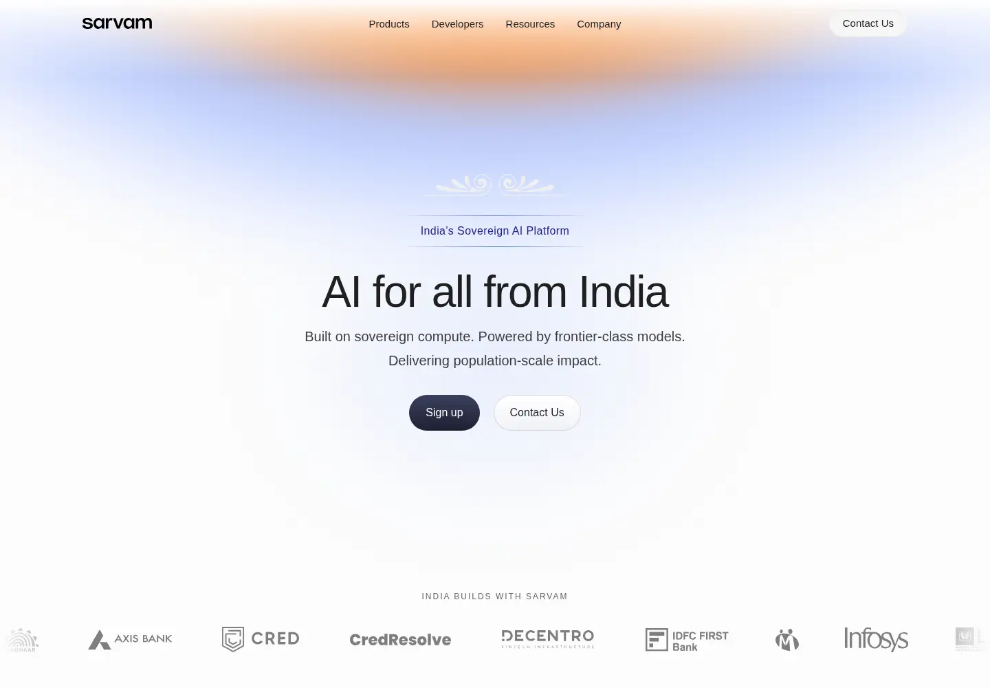 Screenshot of sarvam.ai