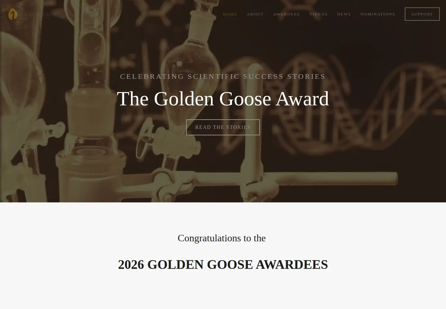 Screenshot of goldengooseaward.org