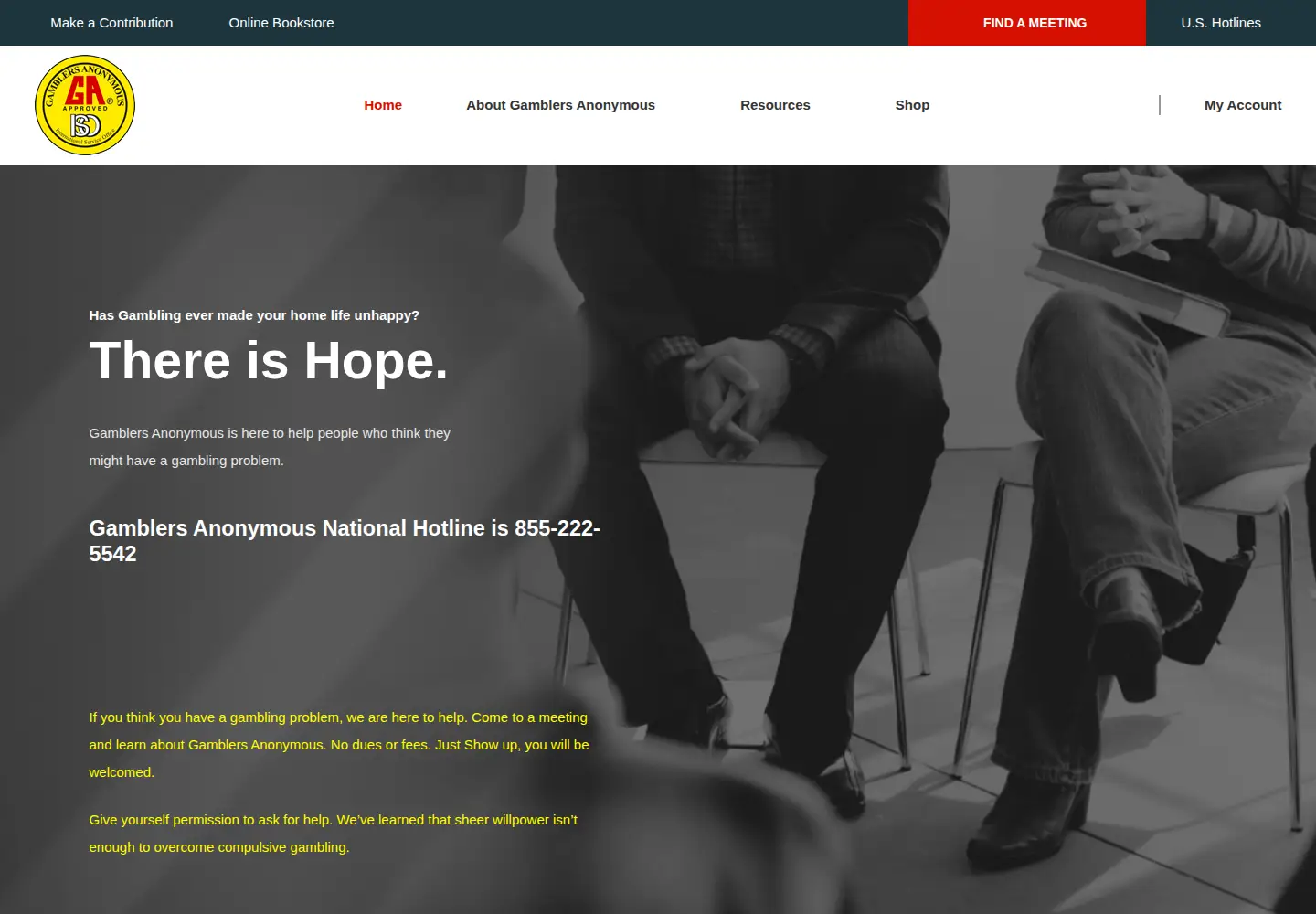 Screenshot of gamblersanonymous.org