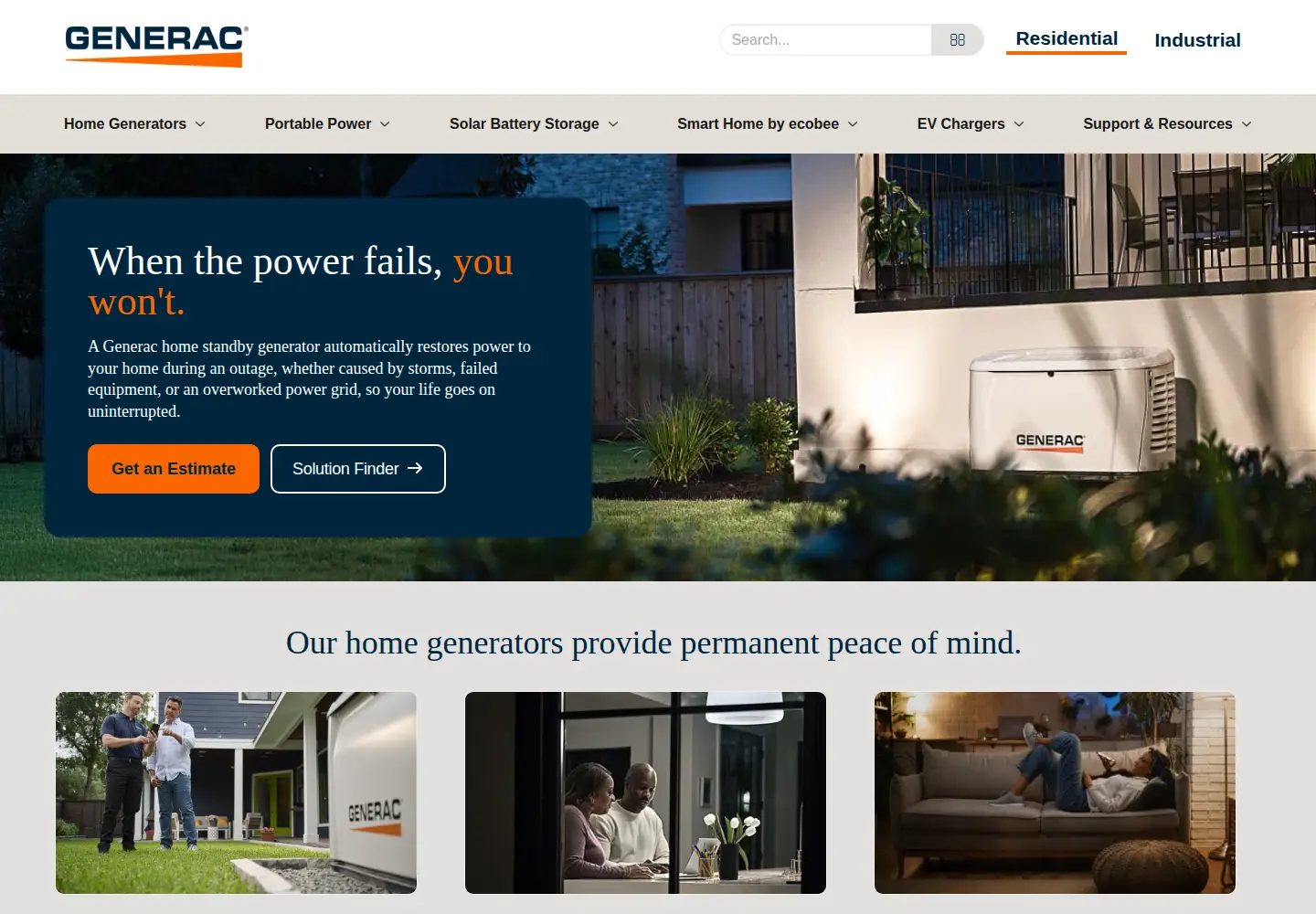 Screenshot of generac.com