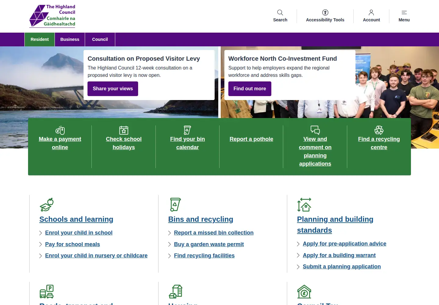 Screenshot of highland.gov.uk