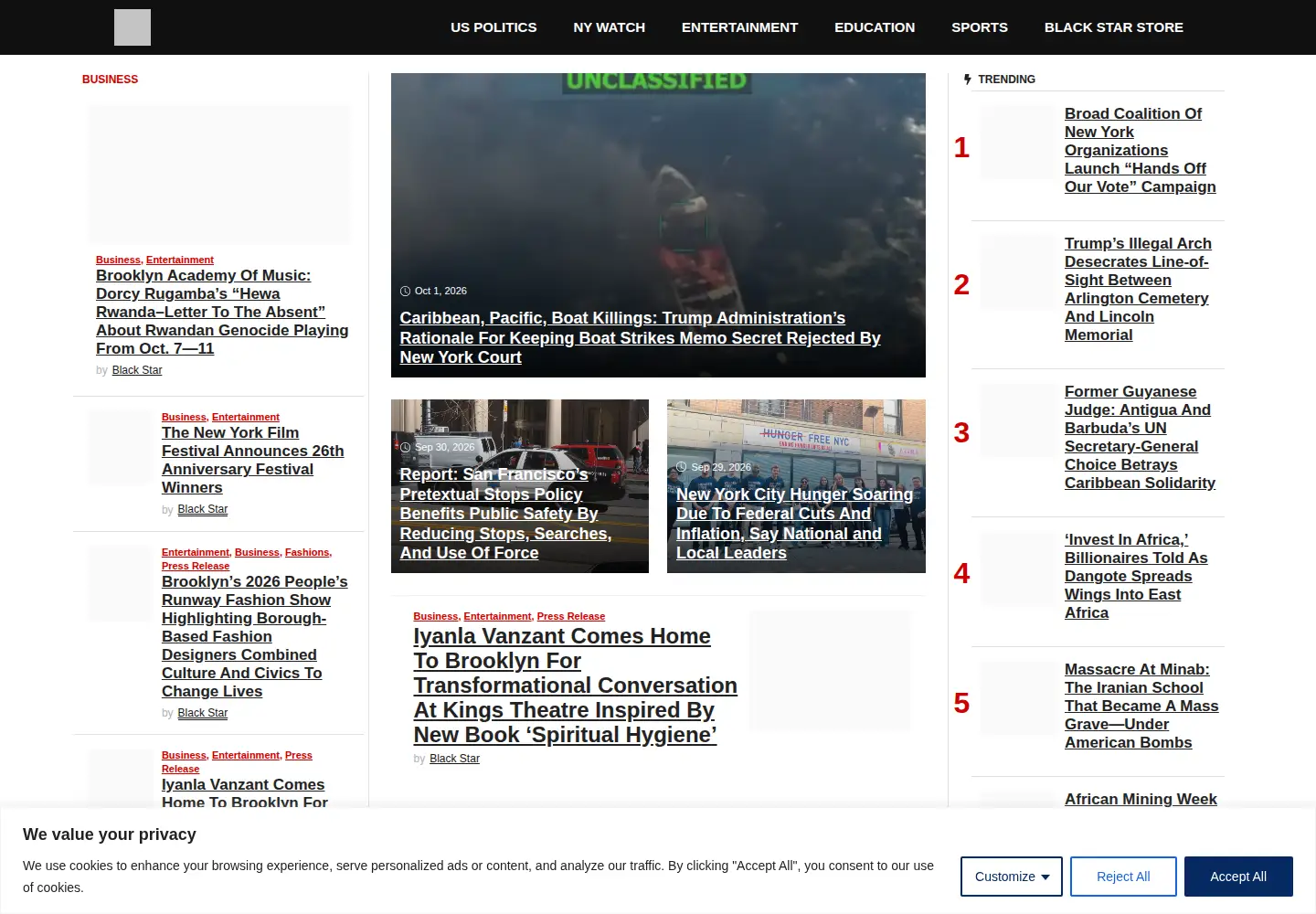 Screenshot of blackstarnews.com