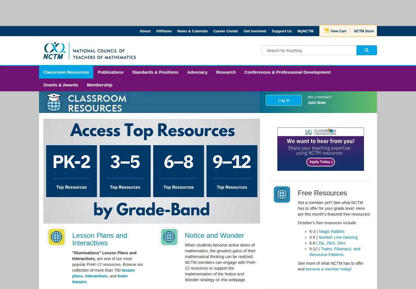 Screenshot of mathforum.org