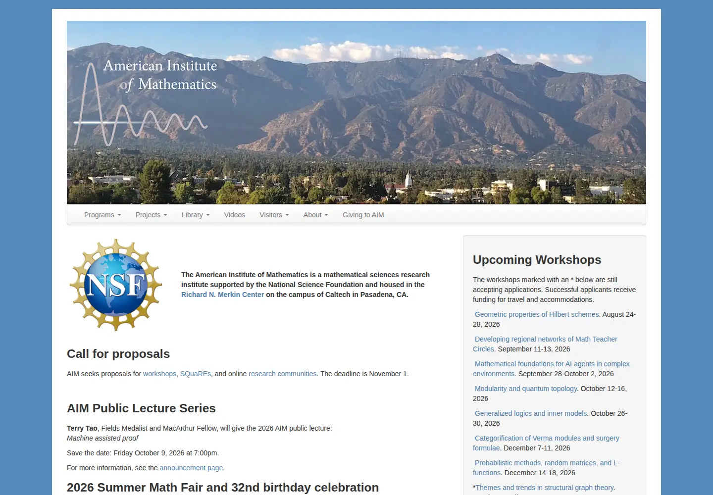 Screenshot of aimath.org