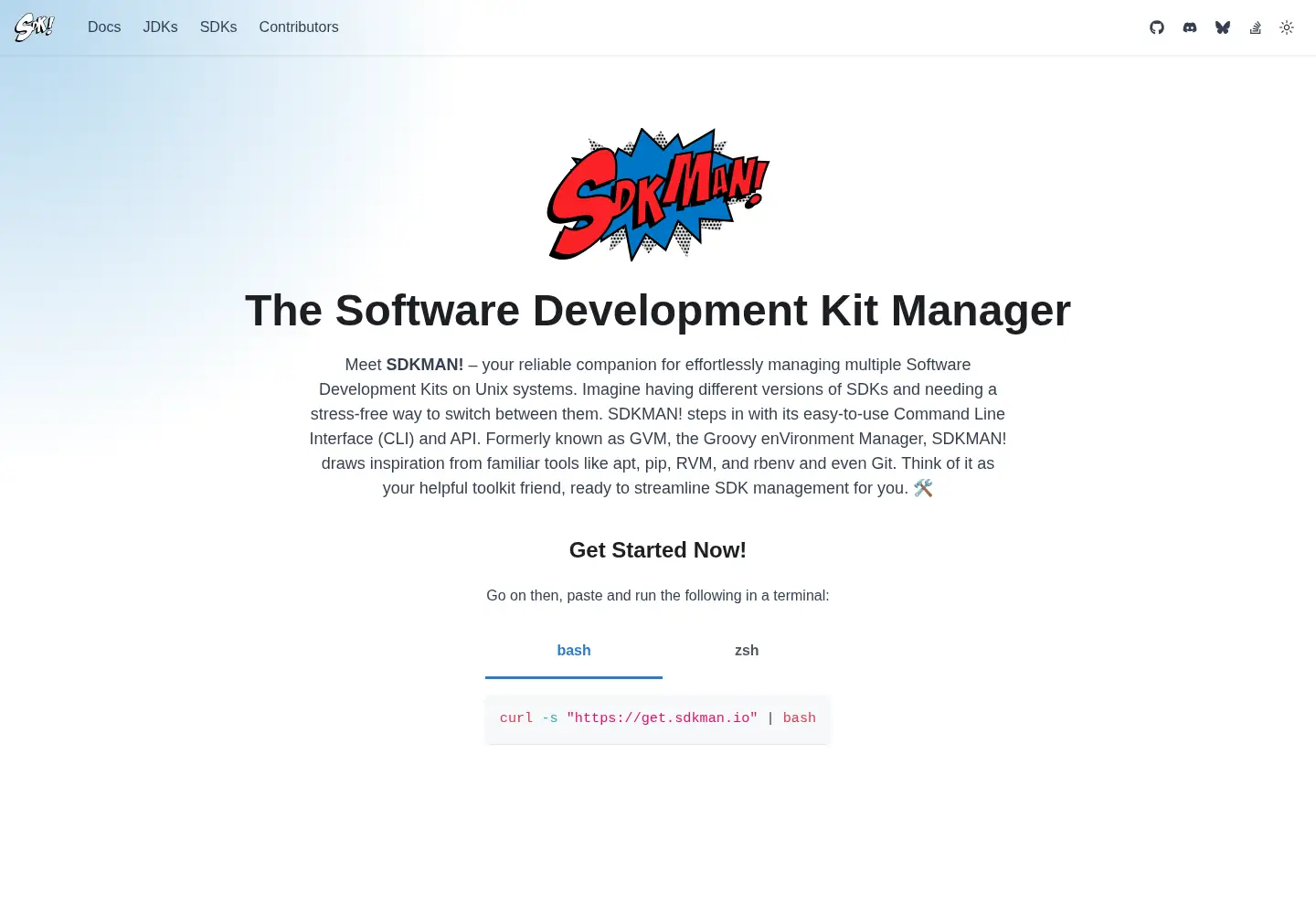 Screenshot of sdkman.io