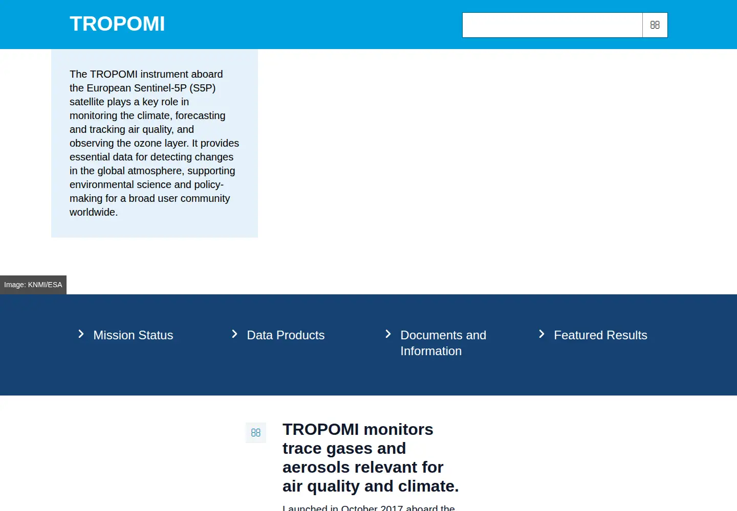 Screenshot of tropomi.eu