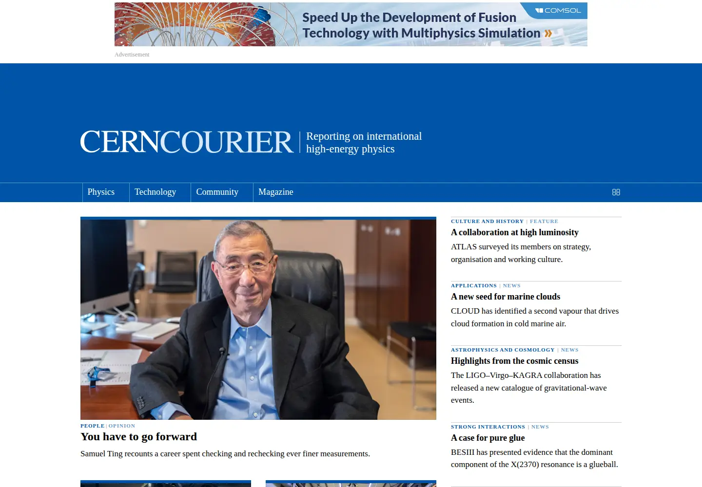 Screenshot of cerncourier.com