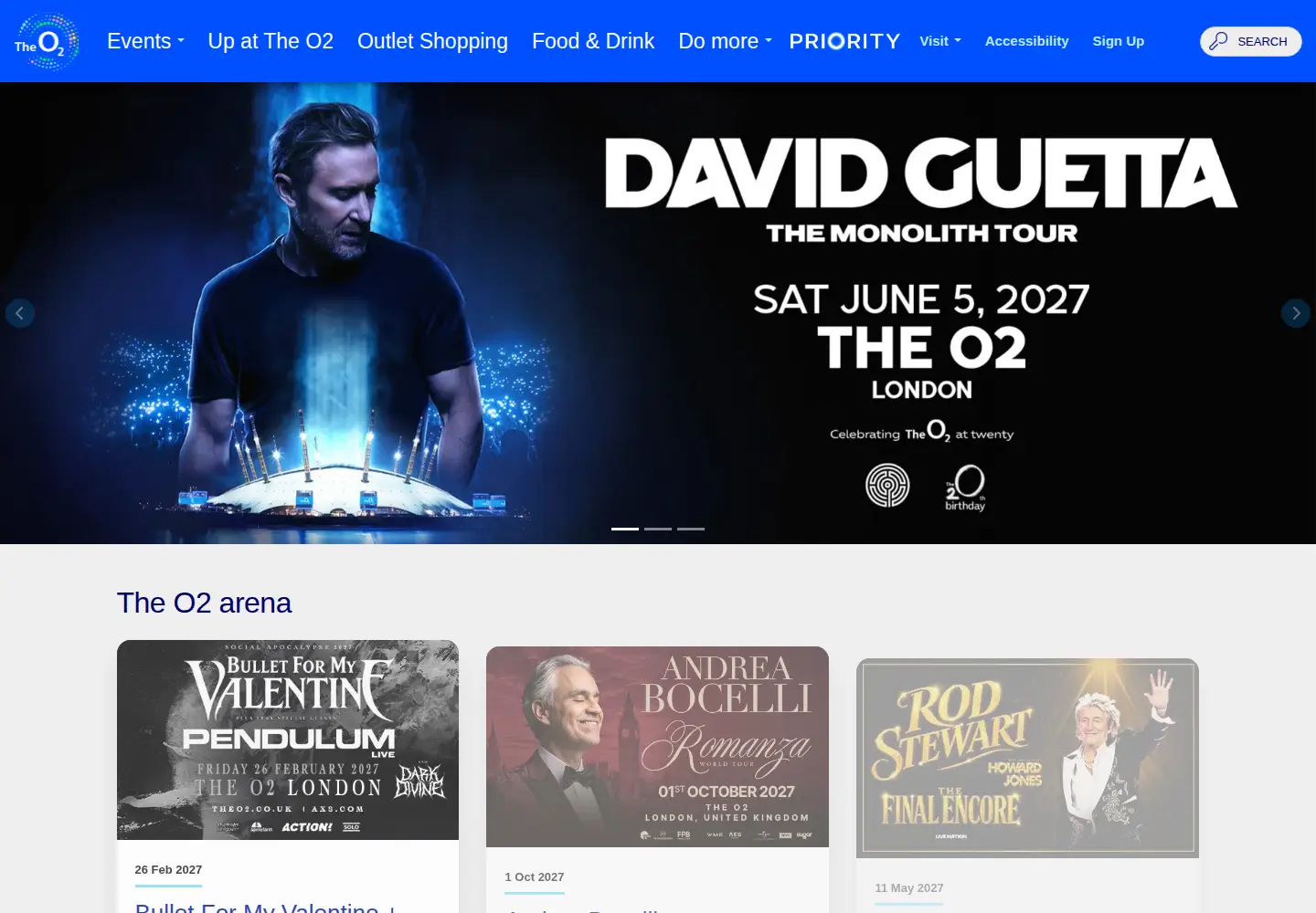 Screenshot of theo2.co.uk