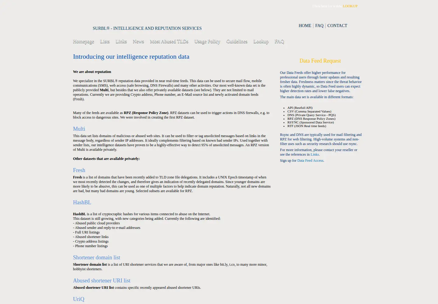Screenshot of surbl.org