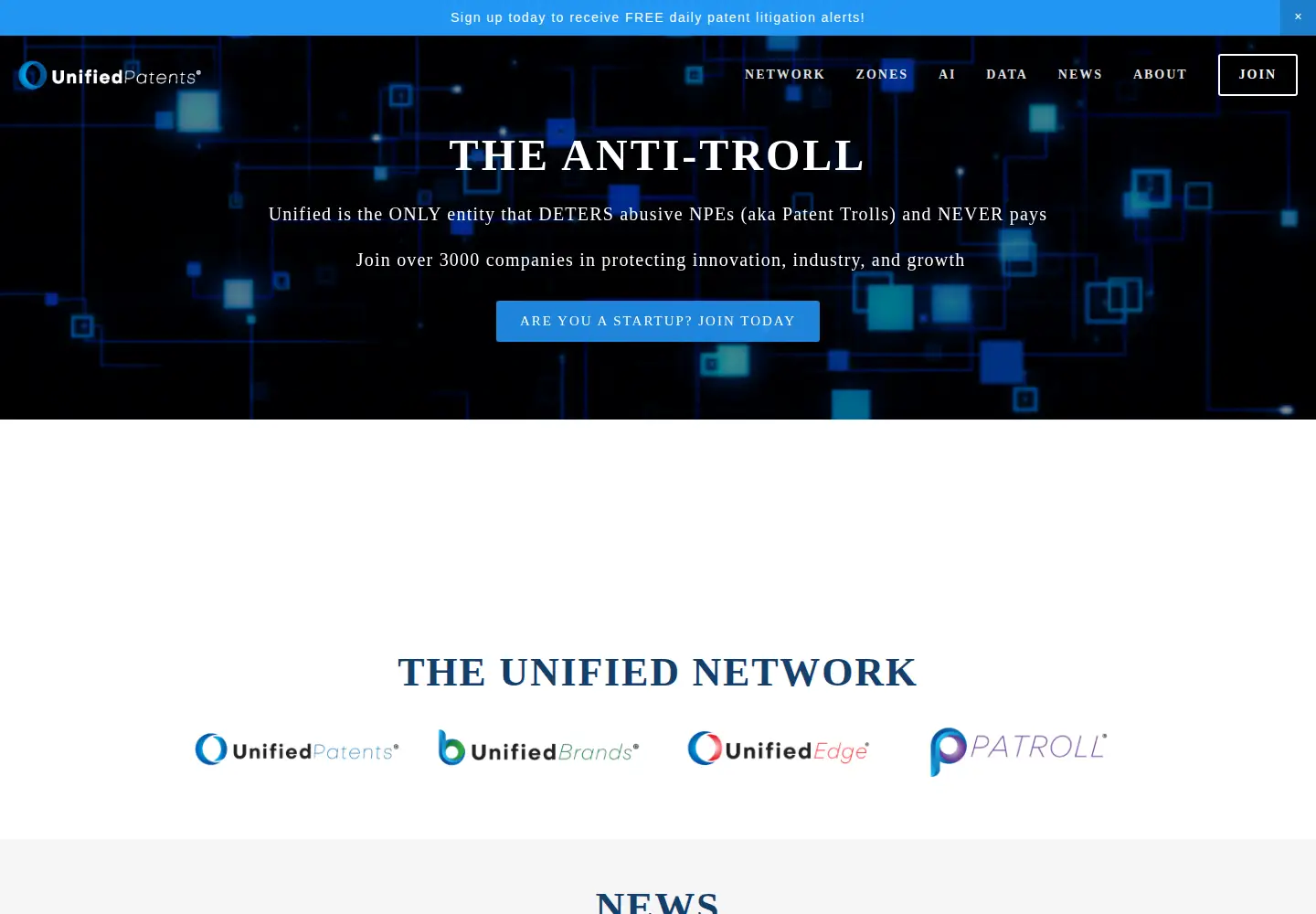Screenshot of unifiedpatents.com
