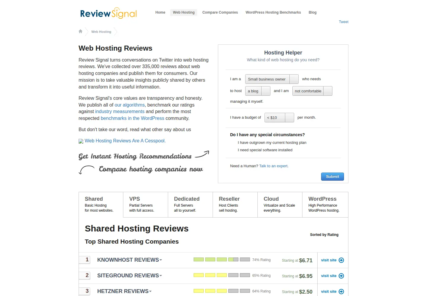 Screenshot of reviewsignal.com