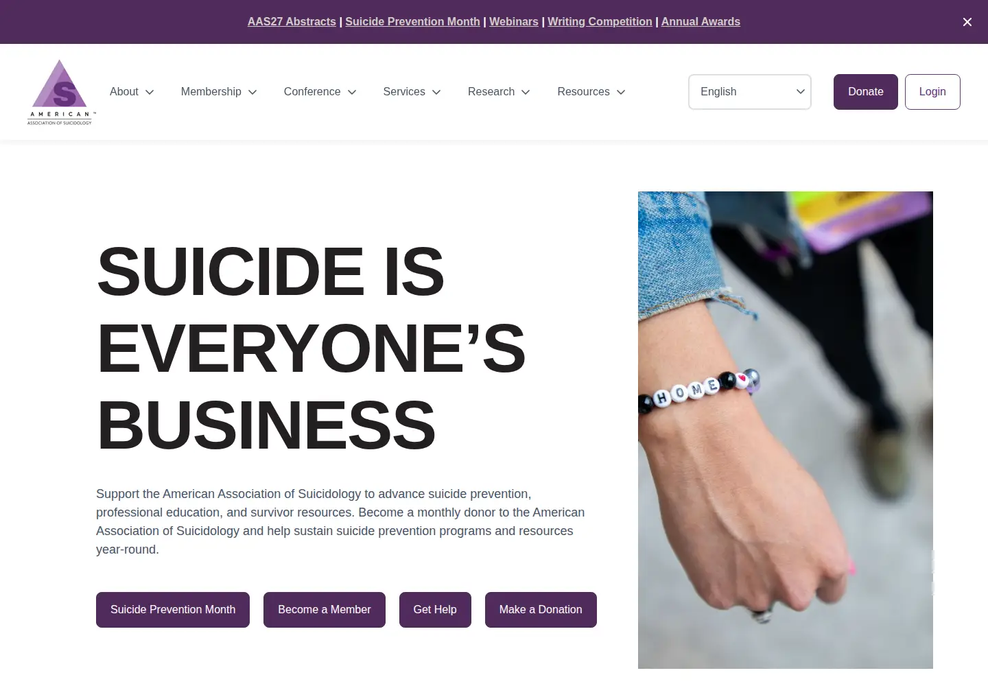 Screenshot of suicidology.org