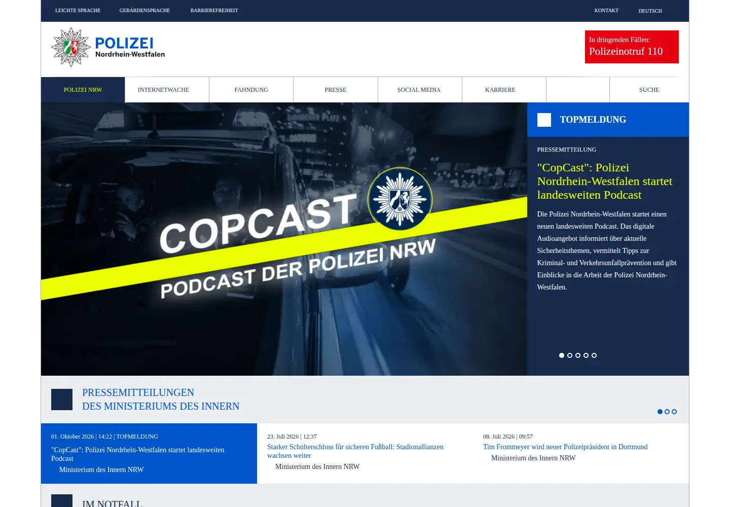 Screenshot of polizei.nrw