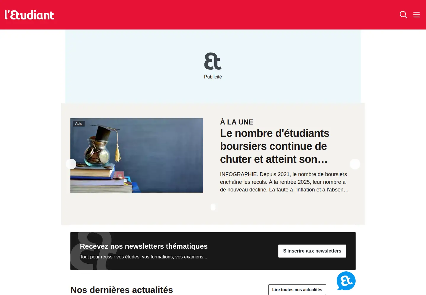 Screenshot of letudiant.fr