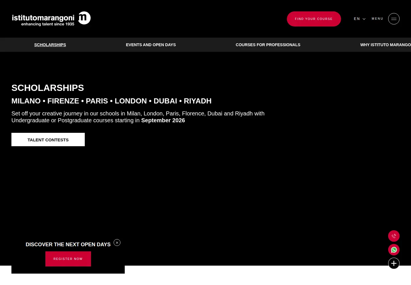 Screenshot of istitutomarangoni.com