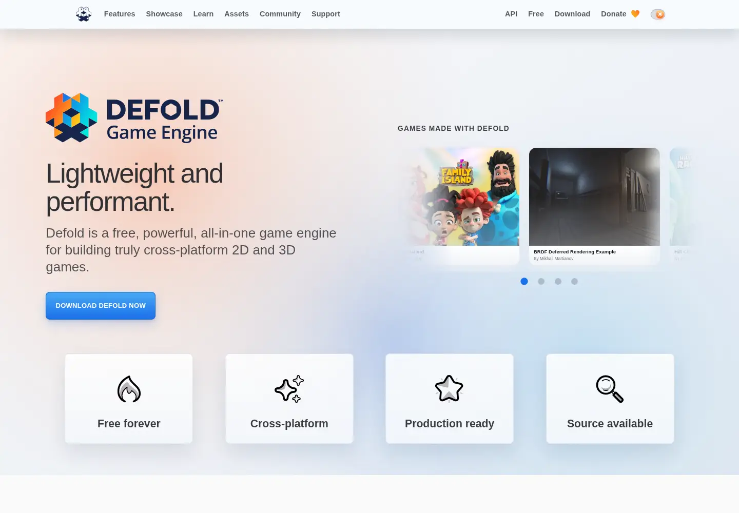 Screenshot of defold.com