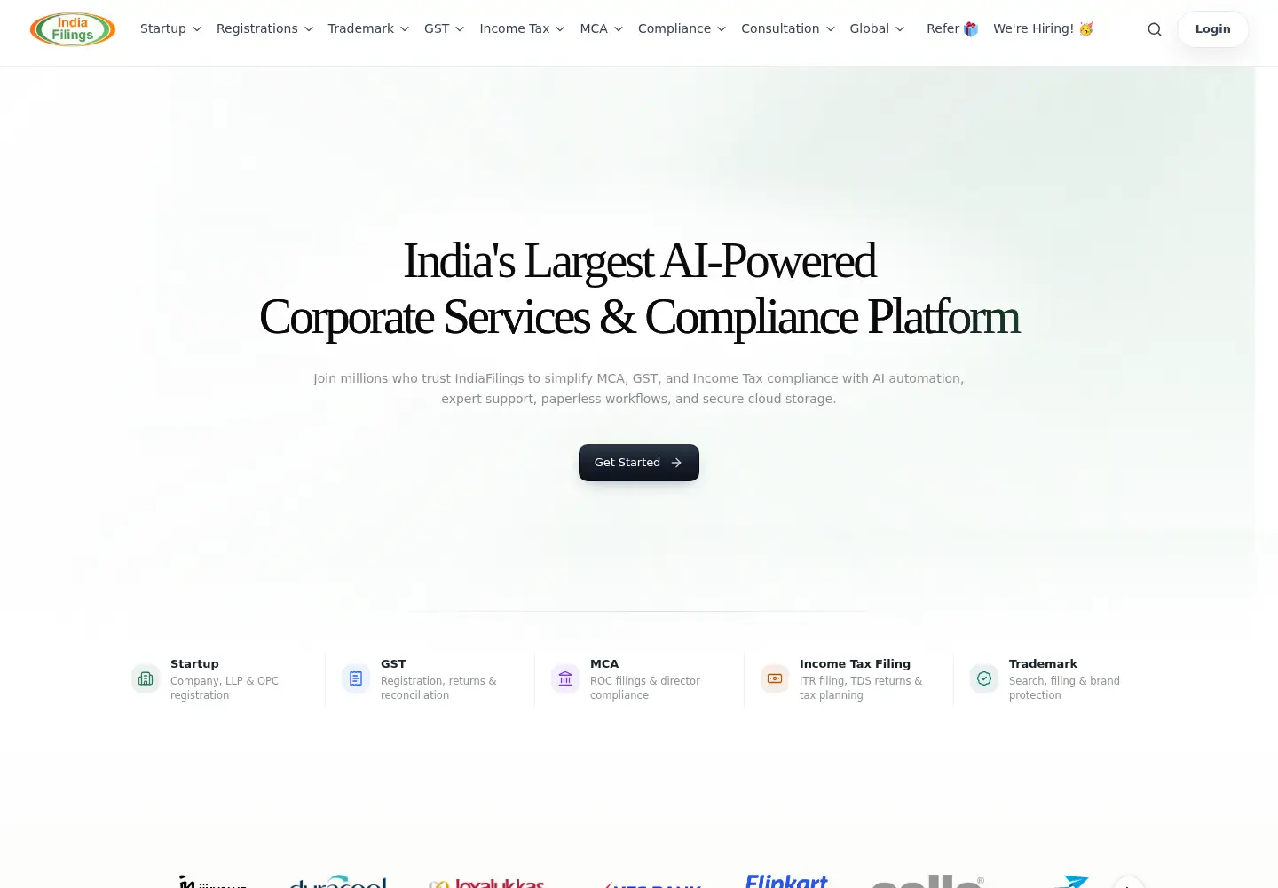 Screenshot of indiafilings.com