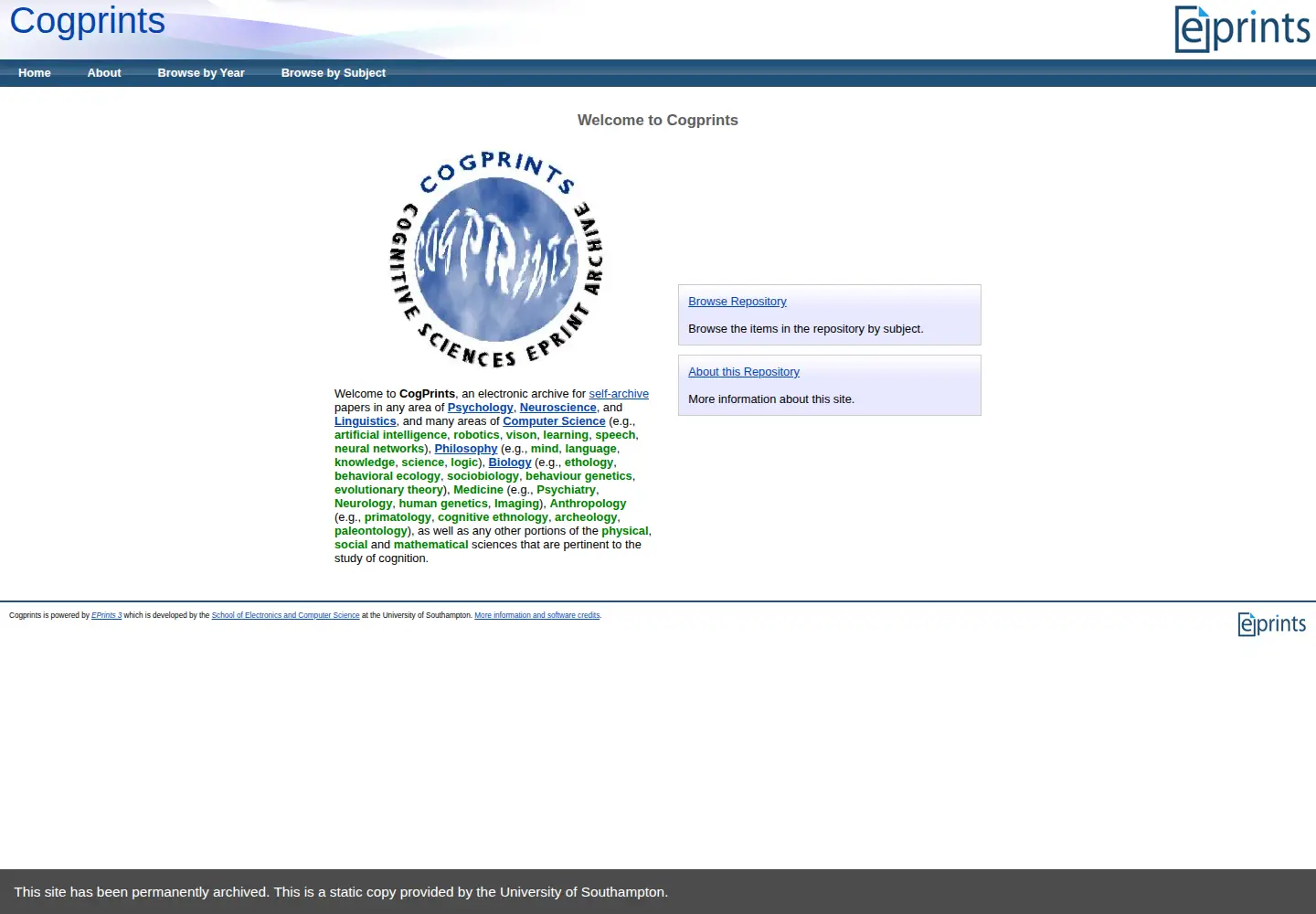 Screenshot of cogprints.org