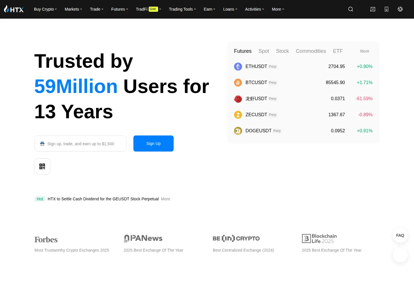 Screenshot of huobi.com