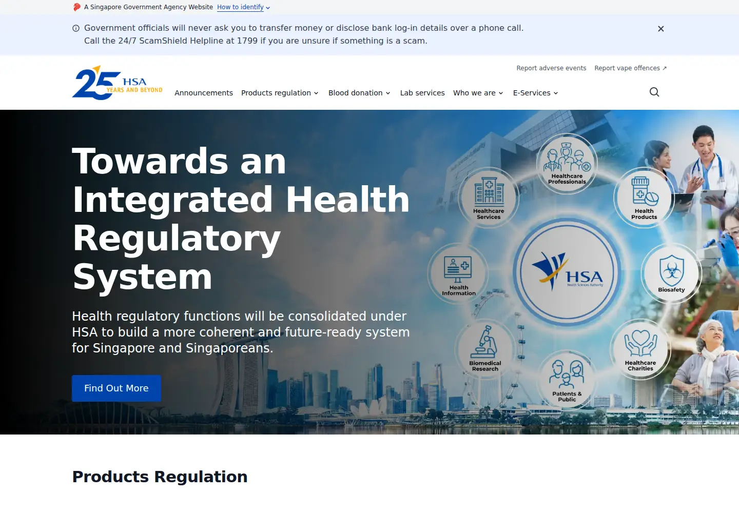 Screenshot of hsa.gov.sg