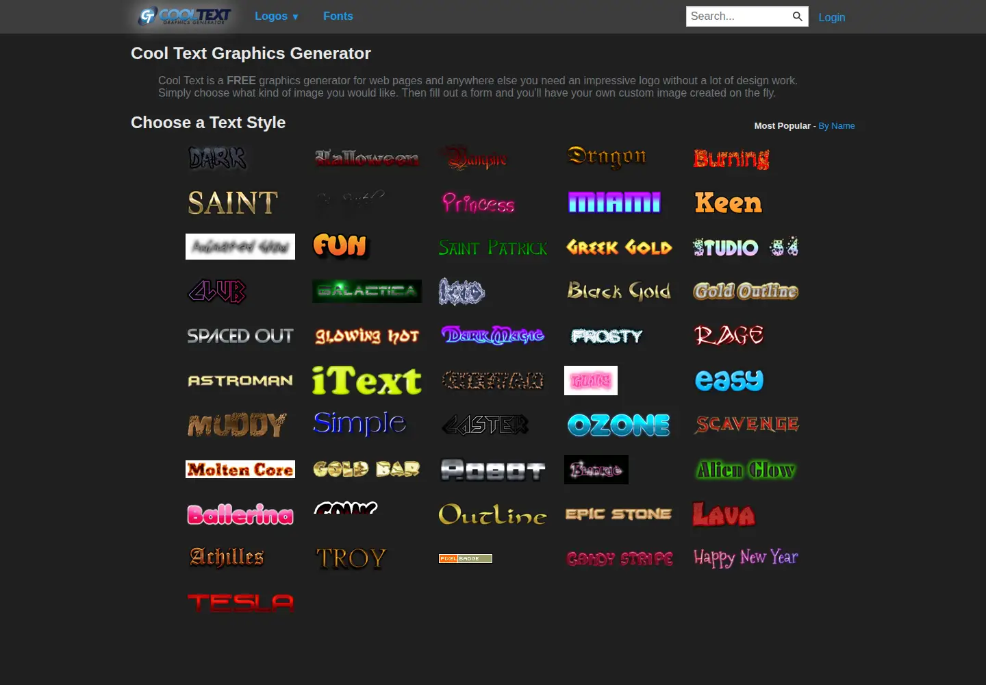 Screenshot of cooltext.com