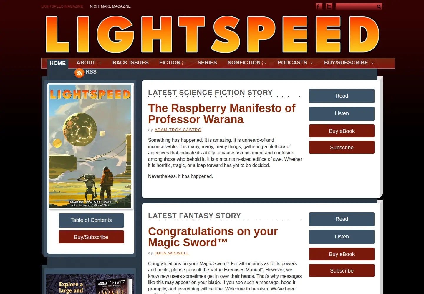 Screenshot of lightspeedmagazine.com