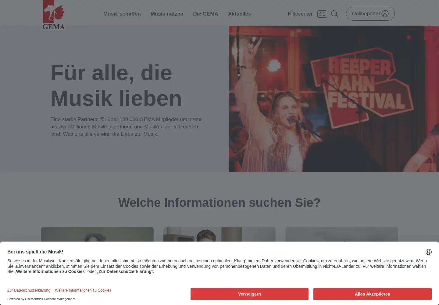 Screenshot of gema.de