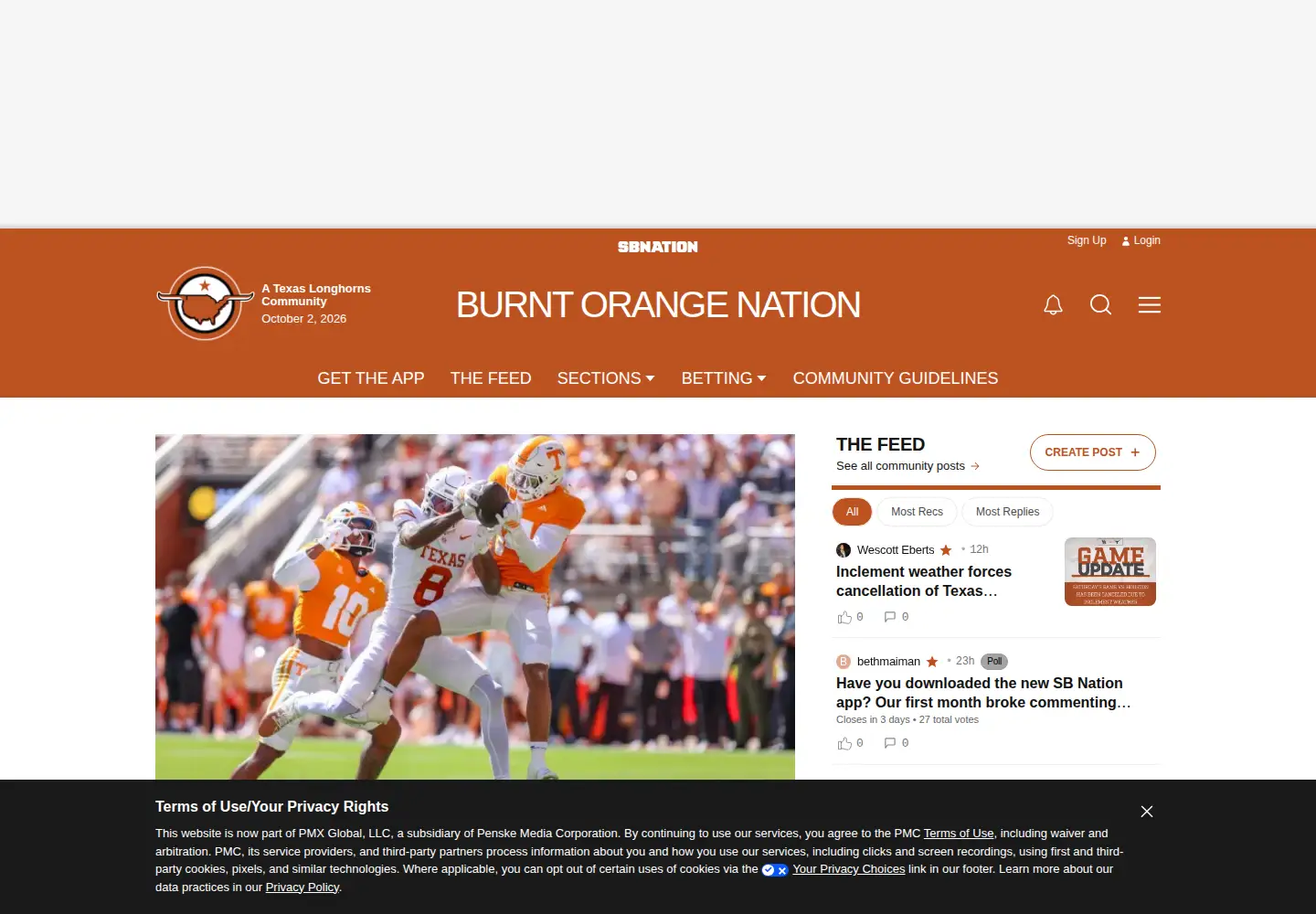 Screenshot of burntorangenation.com