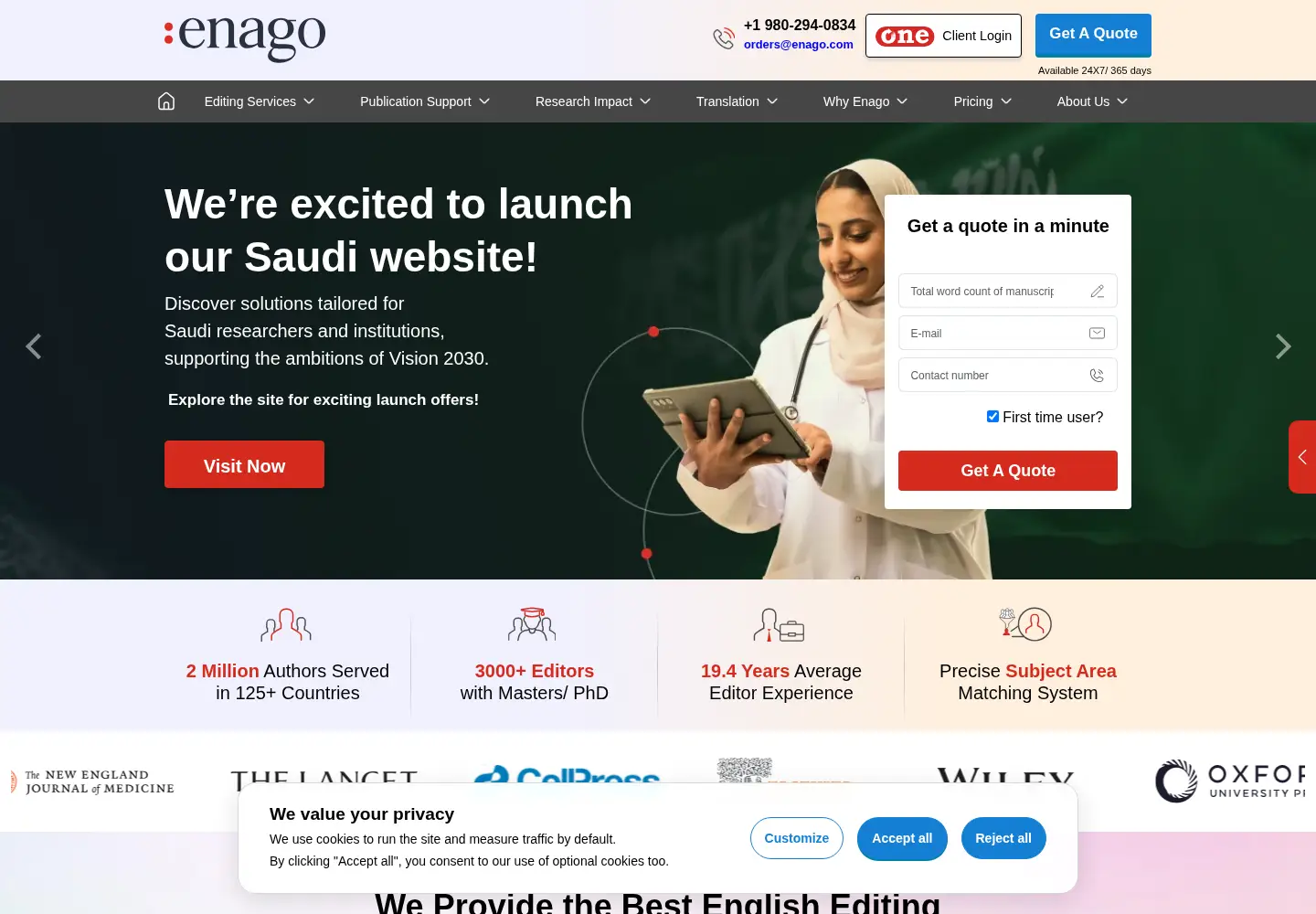 Screenshot of enago.com