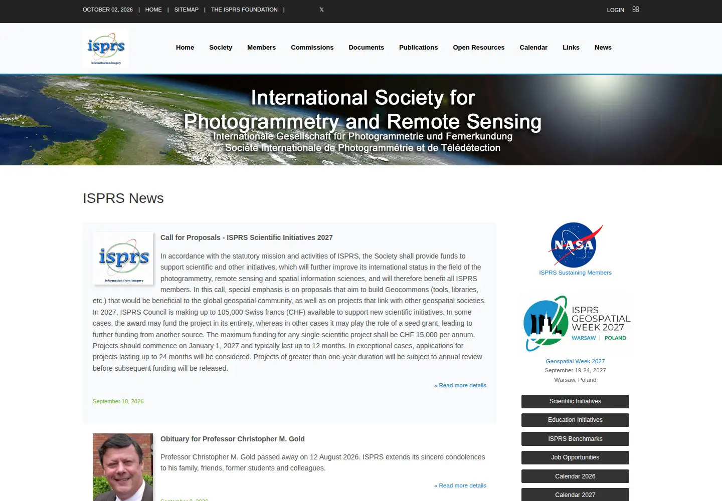Screenshot of isprs.org