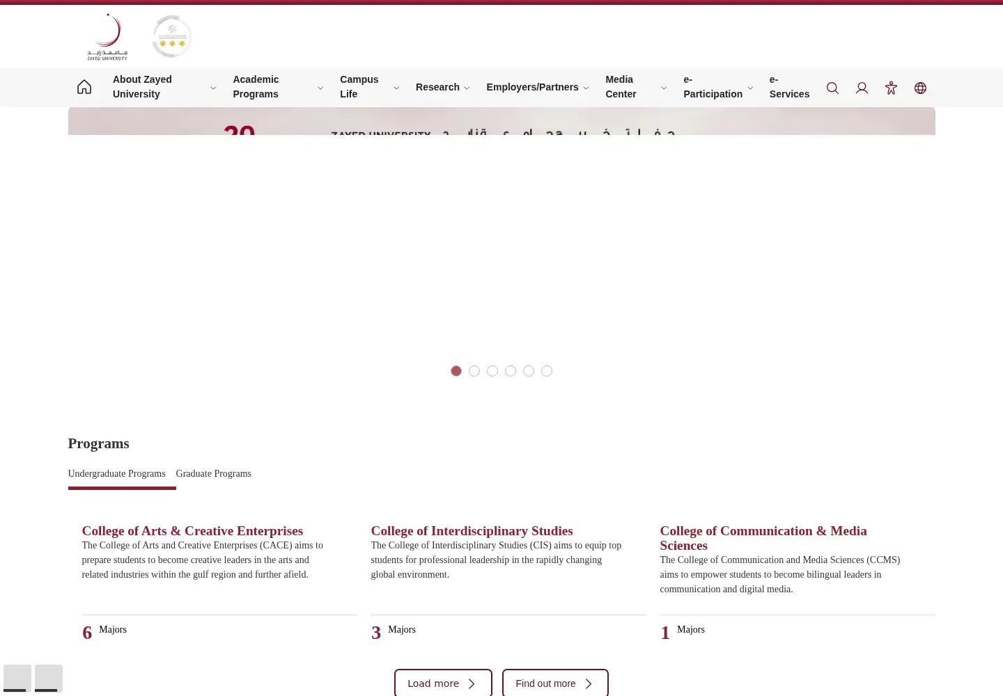 Screenshot of zu.ac.ae