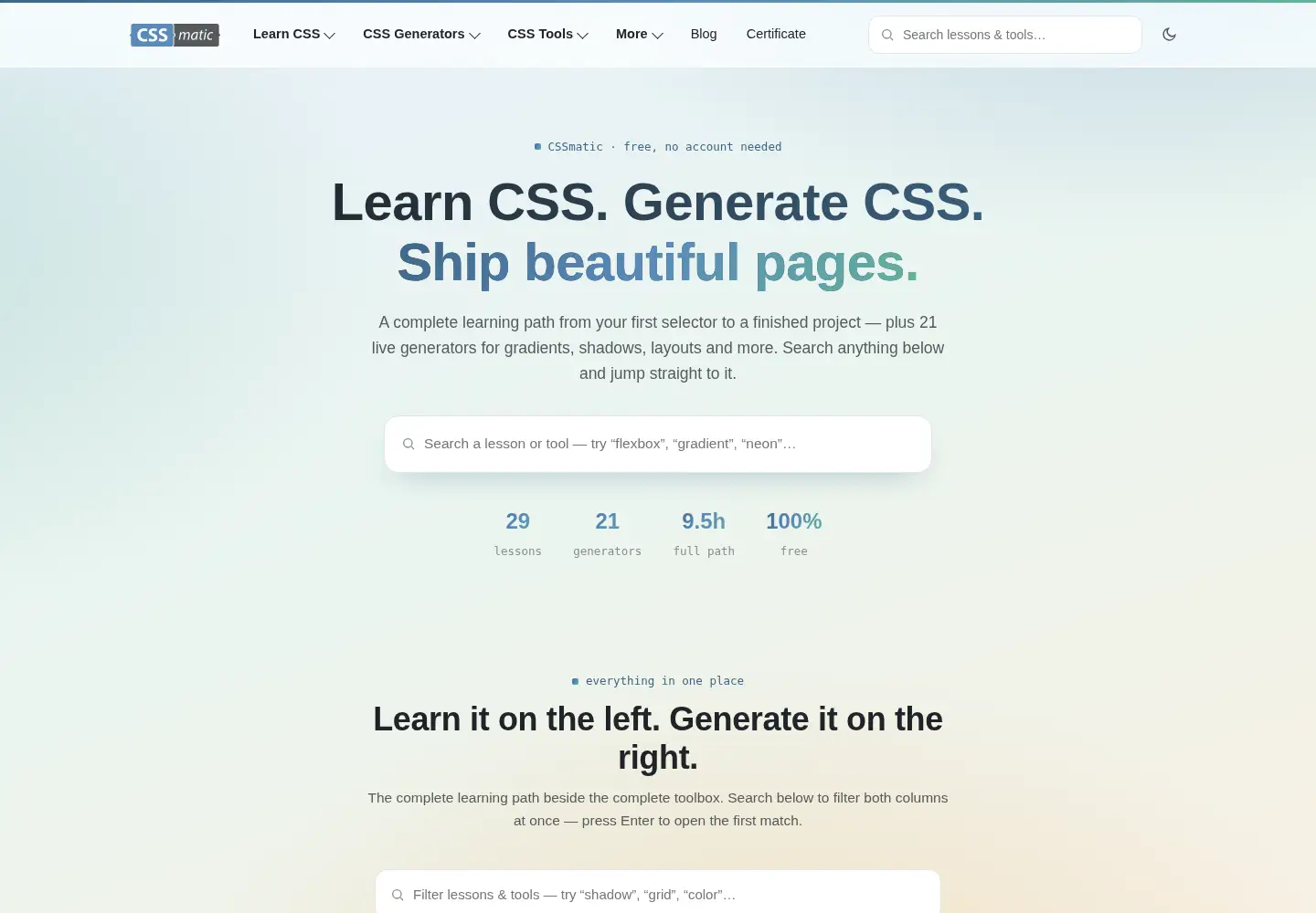Screenshot of cssmatic.com