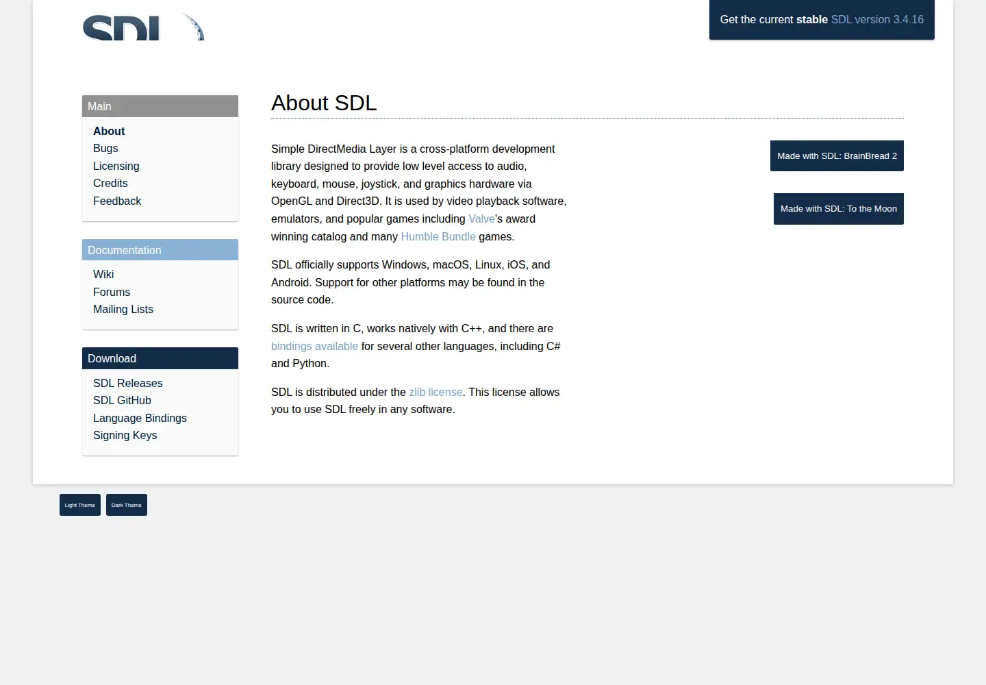Captured homepage of libsdl.org in the current scan