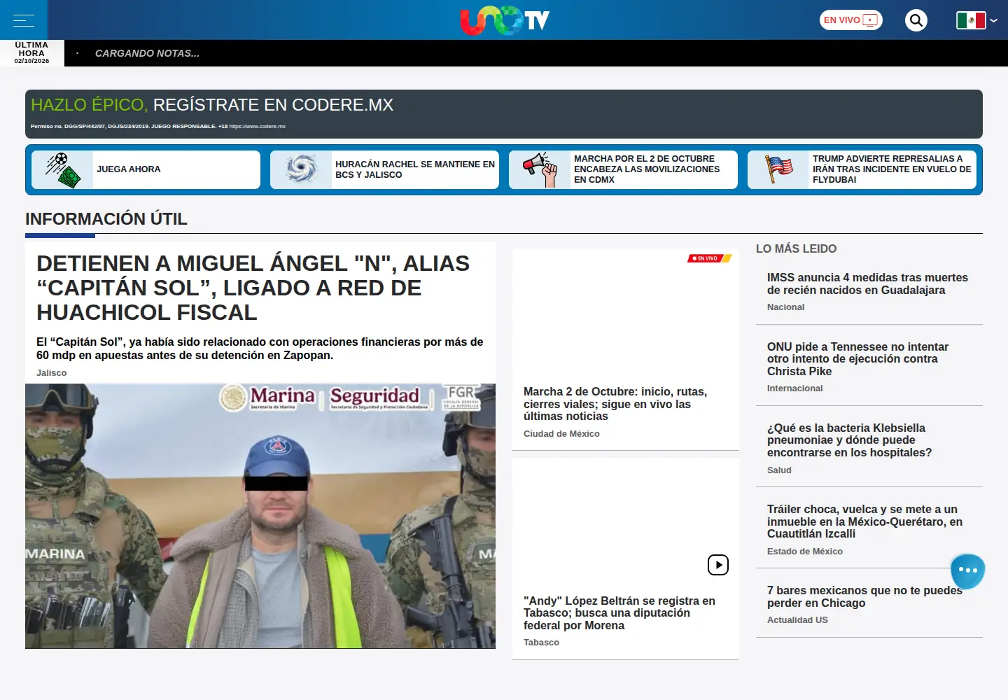 Screenshot of unotv.com