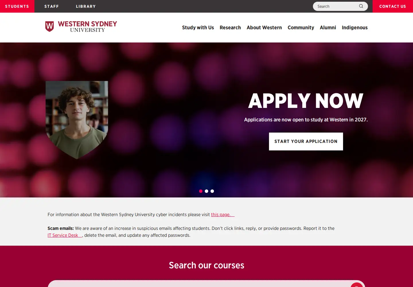 Screenshot of uws.edu.au